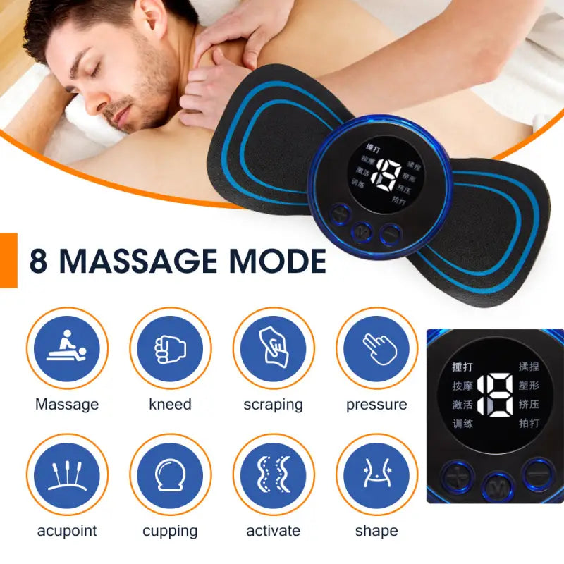 a man laying on a massager with the words massage mode