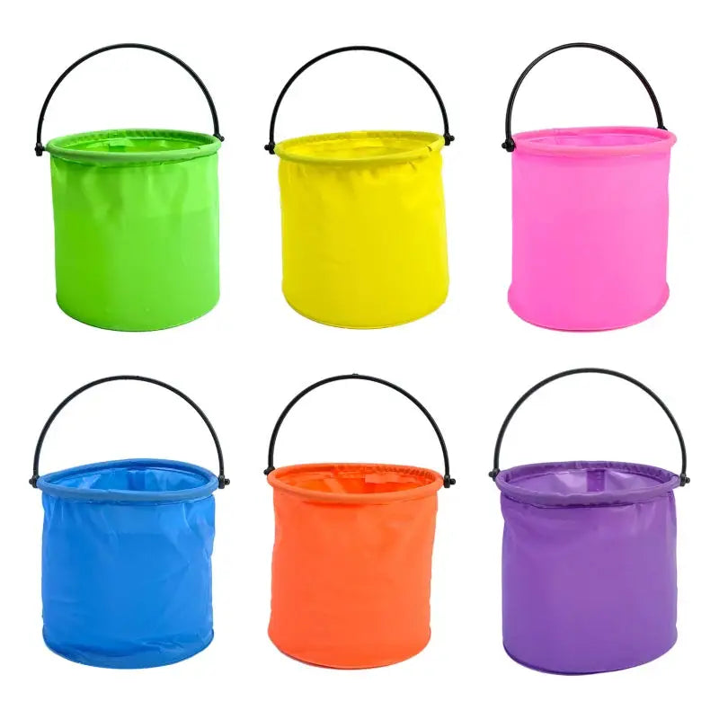 a set of six buckets with handles