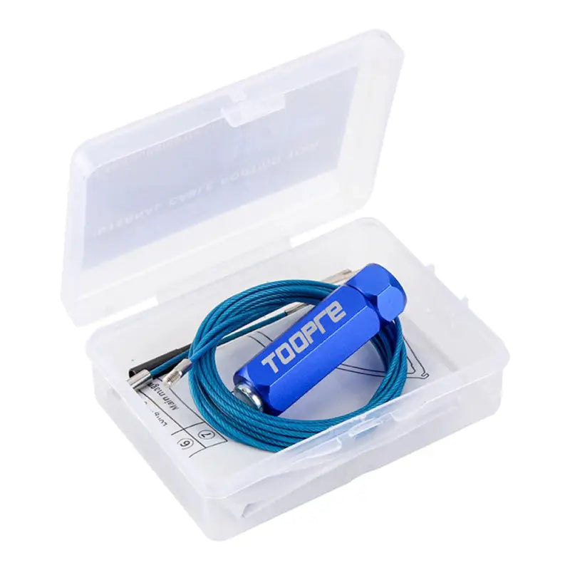 a blue cable in a plastic case