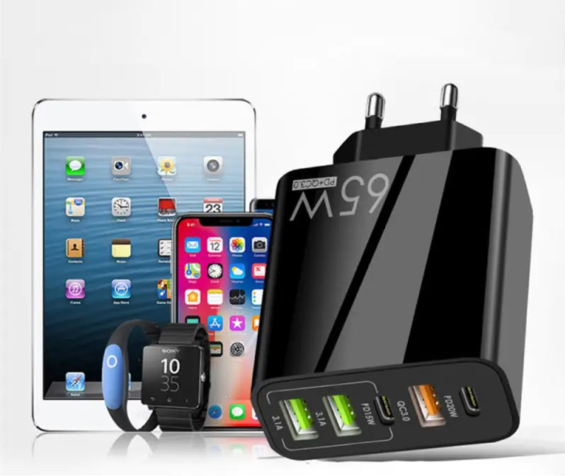 4A Schnellladegerät für Mobiltelefone PD 65W + 3USB Universal-Ladegerät für mobile Tablets mit mehreren Anschlüssen