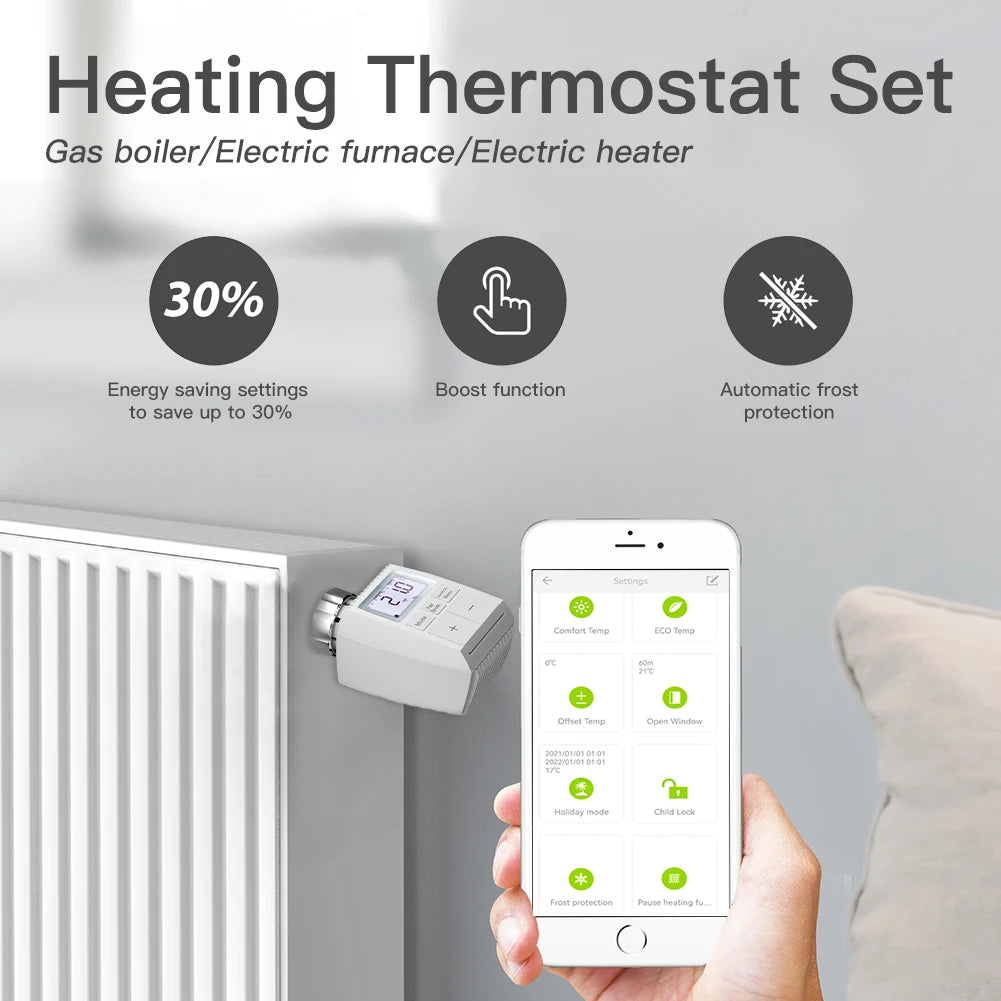 Tuya ZigBee Radiator Actuator Valve with LCD Display - WiFi Thermostat Temperature Control via SmartLife Google Alexa Apps