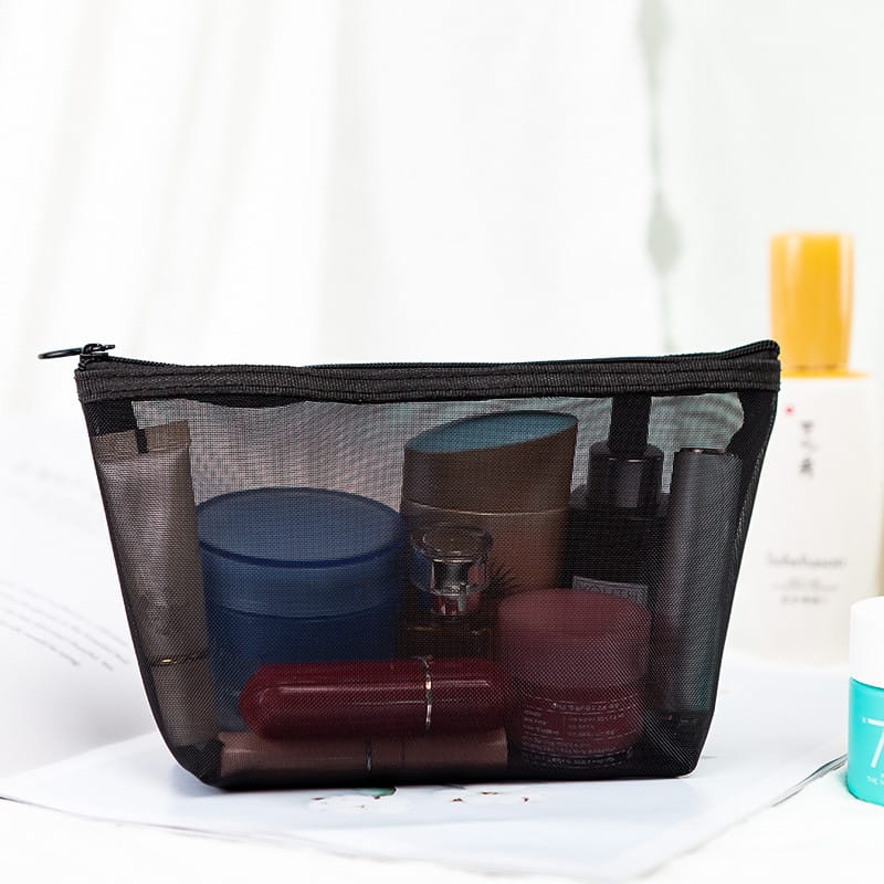Reisen Sie stilvoll mit unserem transparenten Make-up-Etui aus Netzstoff