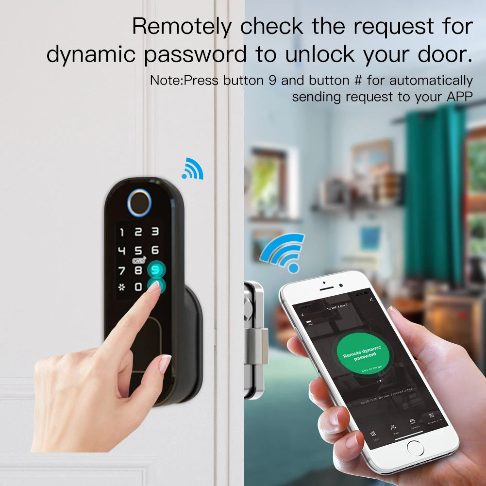 Tuya Smart Digital Door Lock with Fingerprint Recognition - WiFI Password Card Key Security Door Lock Control via SmartLife Google Alexa Apps