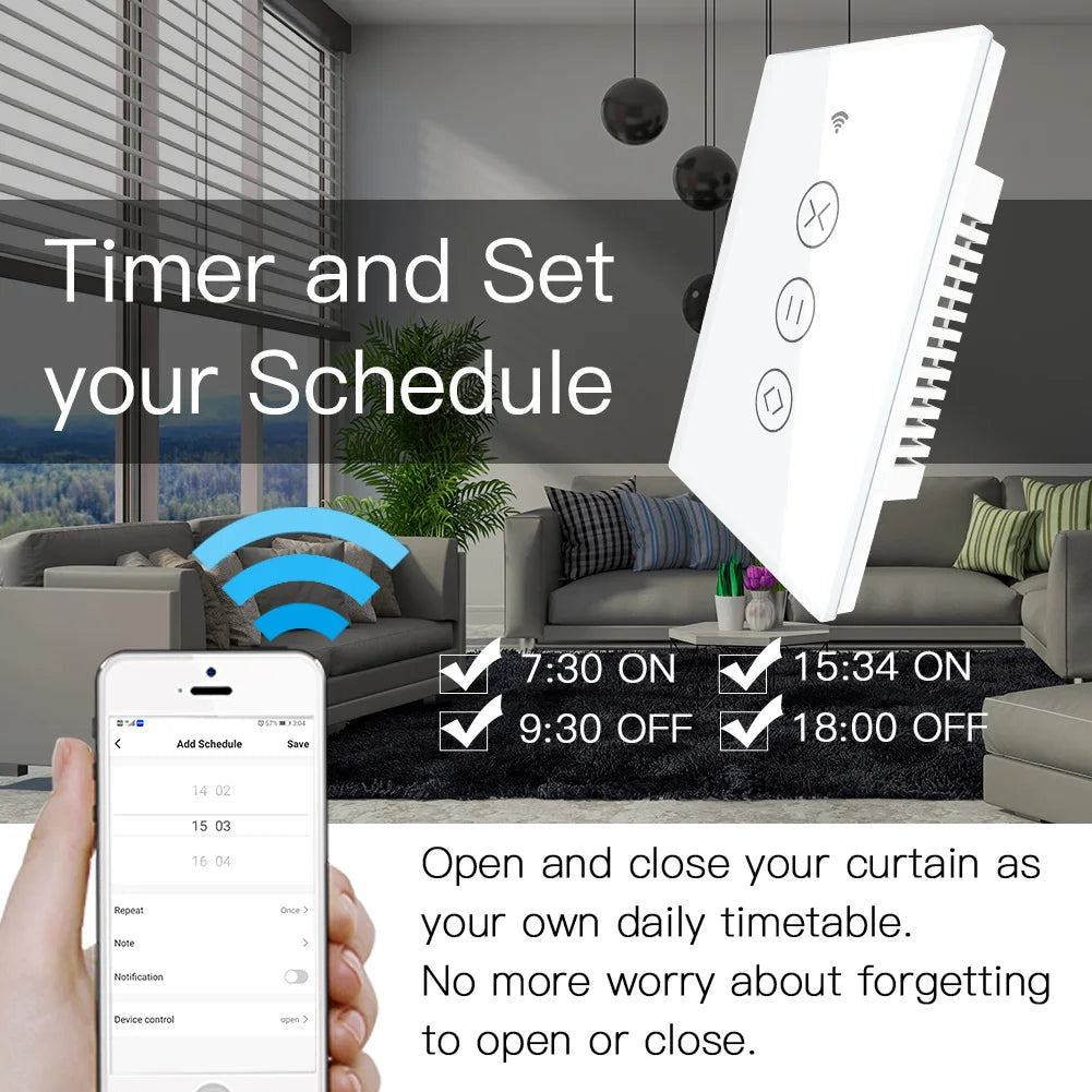 Tuya Smart Touch Curtain Roller Blind & Stutter Control Switch - WiFi Control via SmartLife Google Alexa Apps