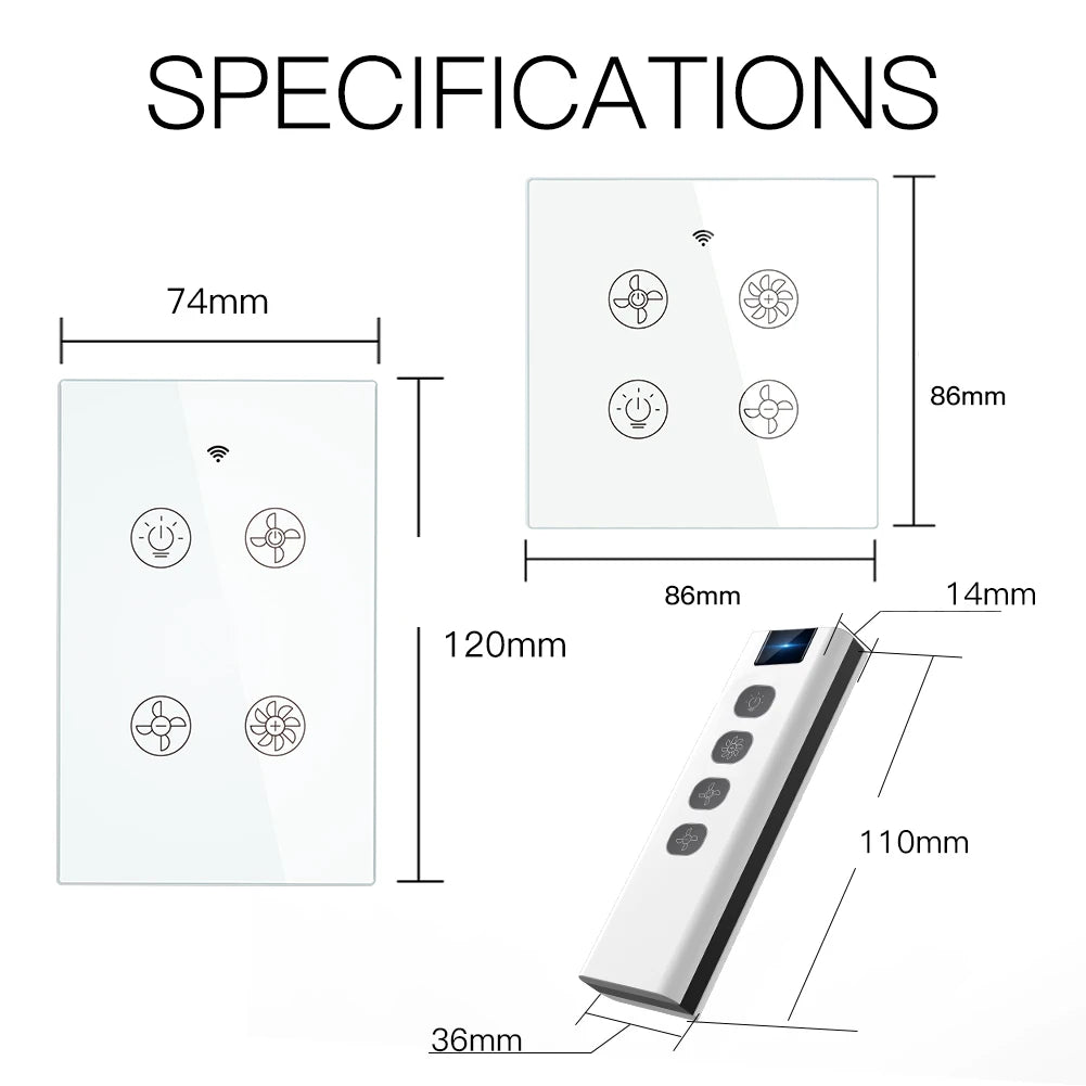 Tuya Smart Ceiling Fan Light Control Switch & Remote - WiFi RF Fan Speed Control via SmartLife Google Alexa Apps