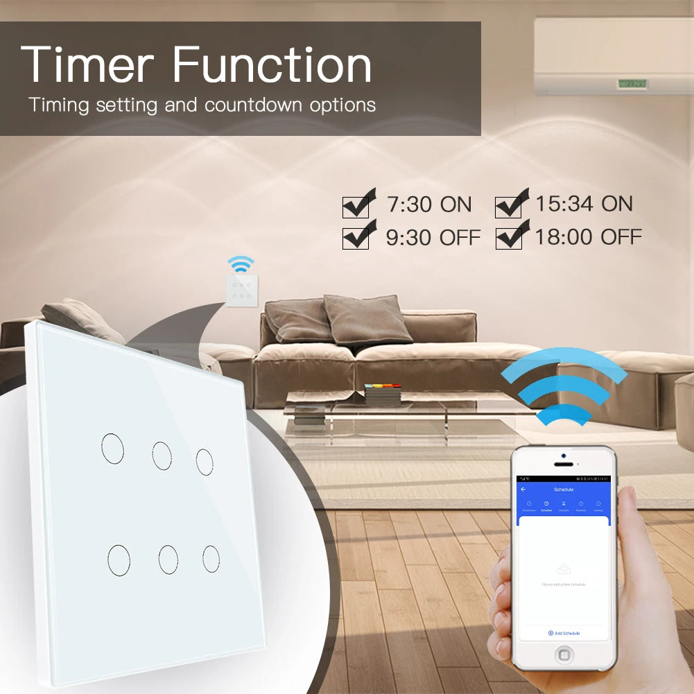 Tuya Smart Light Switch 6 Gang - WiFi Scene Control via SmartLife Google Alexa Apps