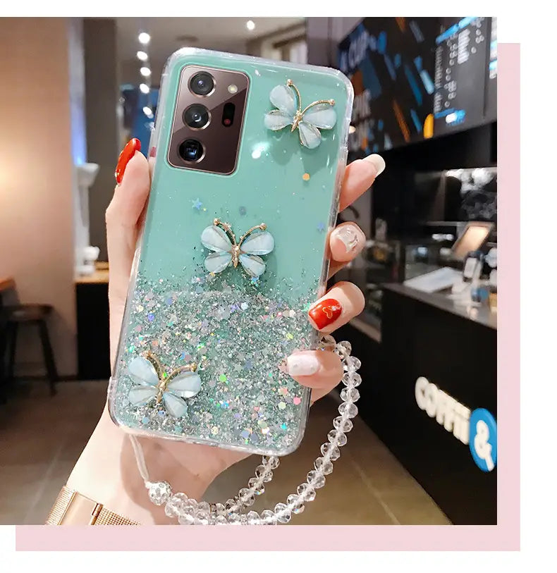 Luxuriöse Bling Glitzer Lanyard Silikon Handyhülle für Samsung Galaxy