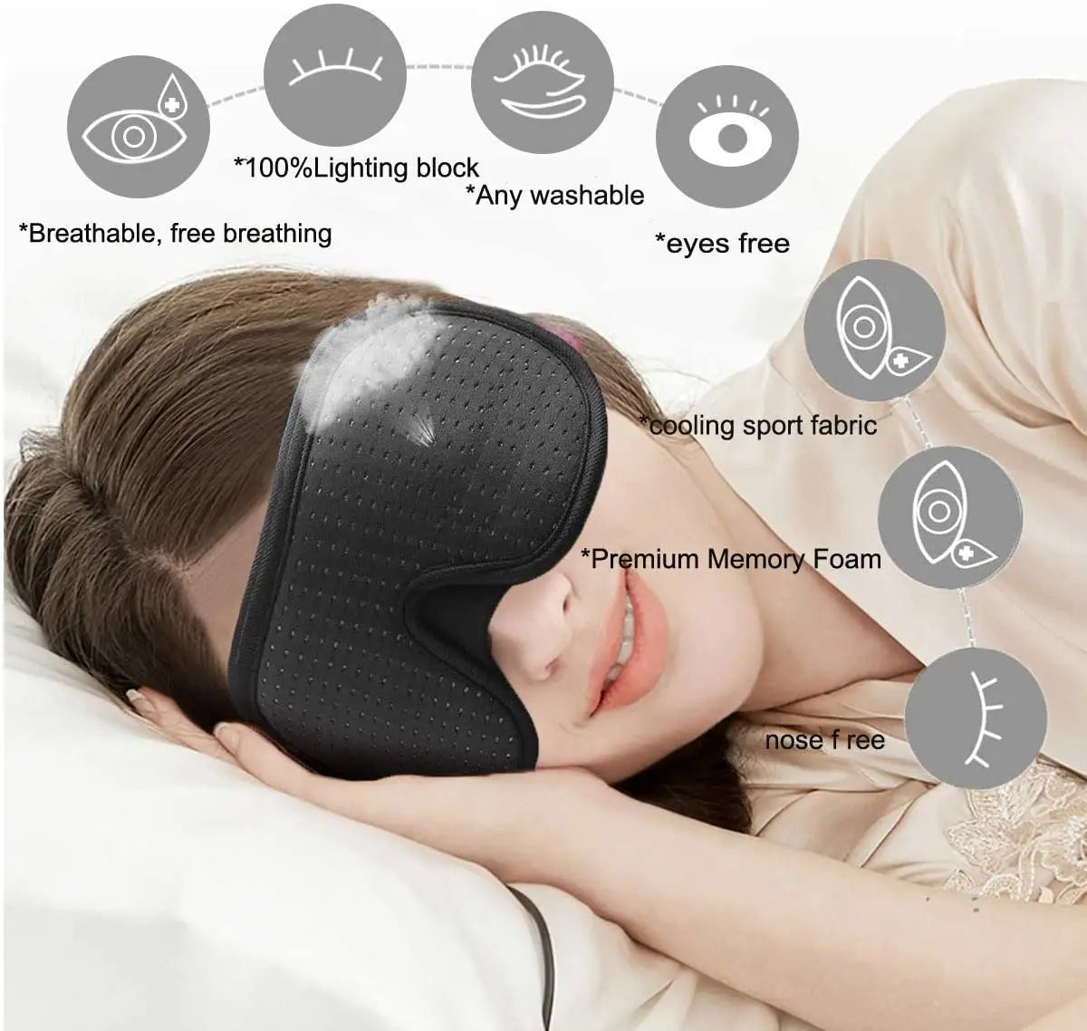 Hervorragende 3D-Schlafmaske, Augenmaske, weich gepolsterte Lichter
