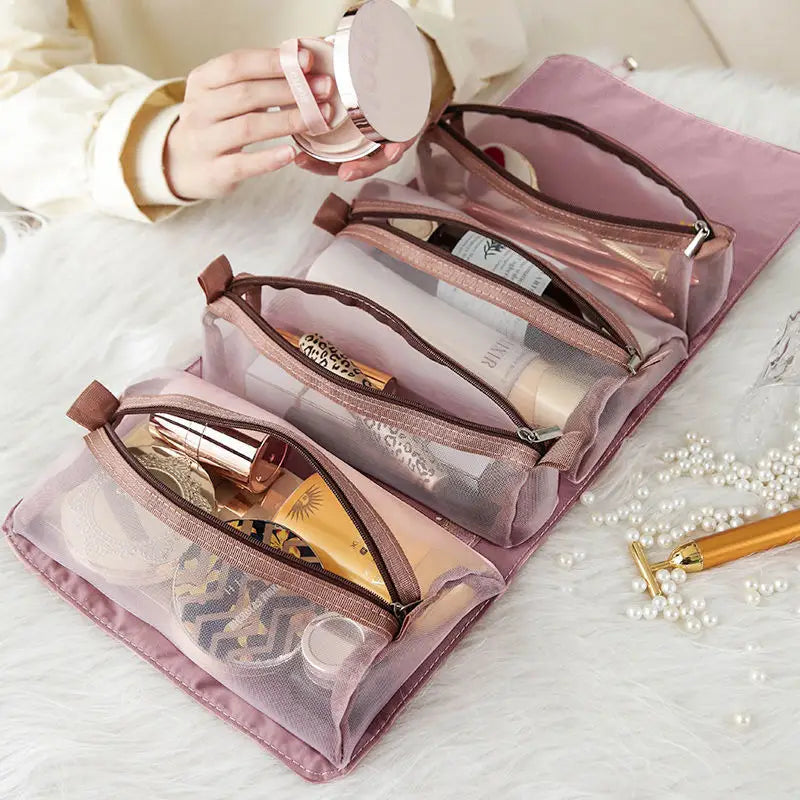 Reisekosmetiktasche für Damen – Make-up-Box aus Netzstoff mit Stauraum