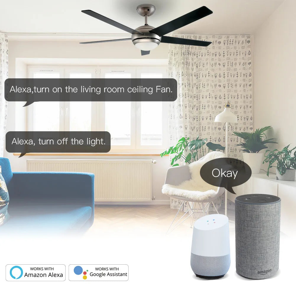 Tuya Smart Ceiling Fan Light Control Switch & Remote - WiFi RF Fan Speed Control via SmartLife Google Alexa Apps