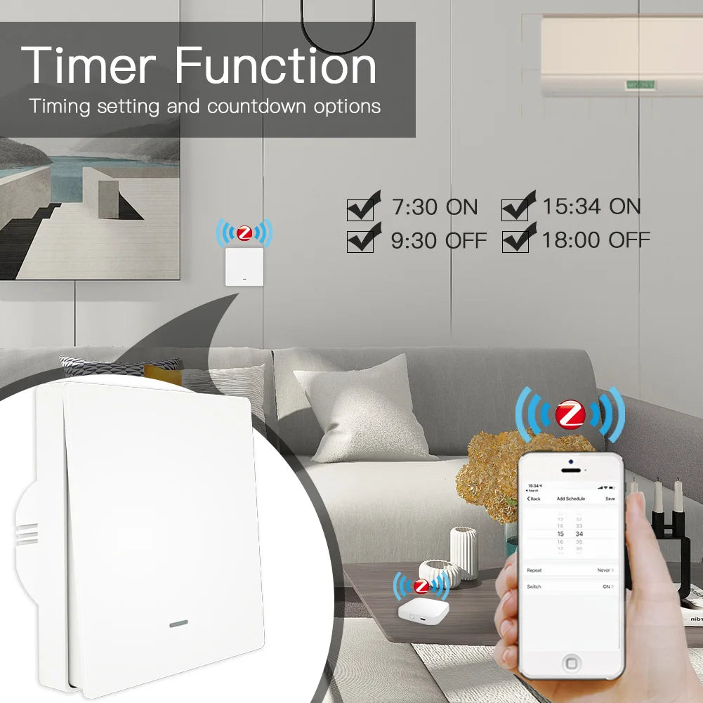 Tuya ZigBee Smart Light Switch No Neutral Wire - WiFi Scene Control via SmartLife Google Alexa Apps