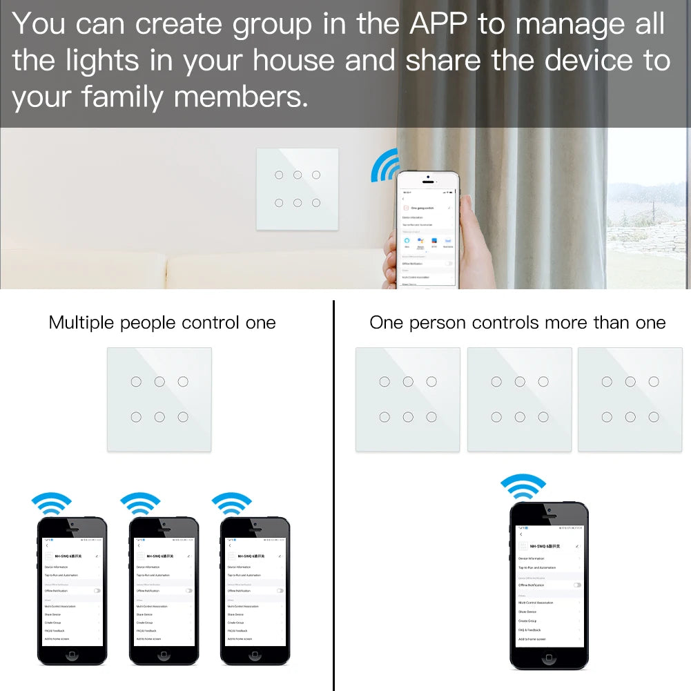 Tuya Smart Light Switch 6 Gang - WiFi Scene Control via SmartLife Google Alexa Apps