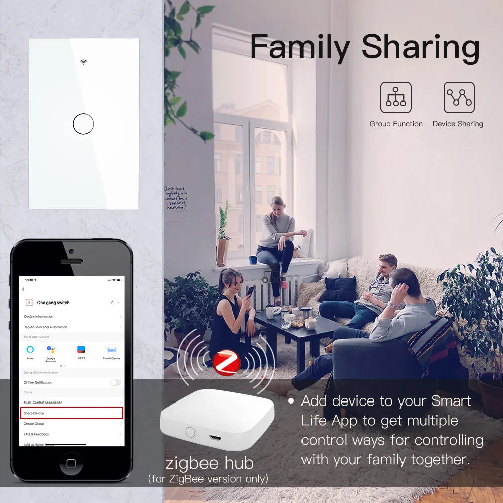 Tuya ZigBee Touch Smart Light Switch - WiFi Scene Control via SmartLife Google Alexa Apps
