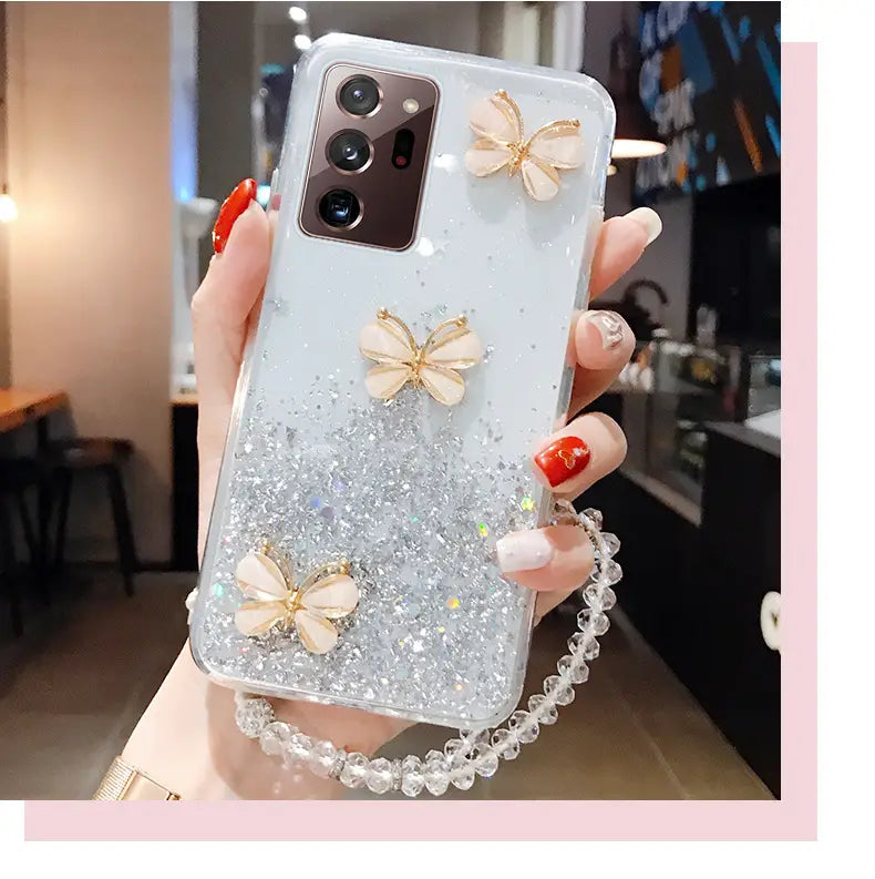 Luxuriöse Bling Glitzer Lanyard Silikon Handyhülle für Samsung Galaxy