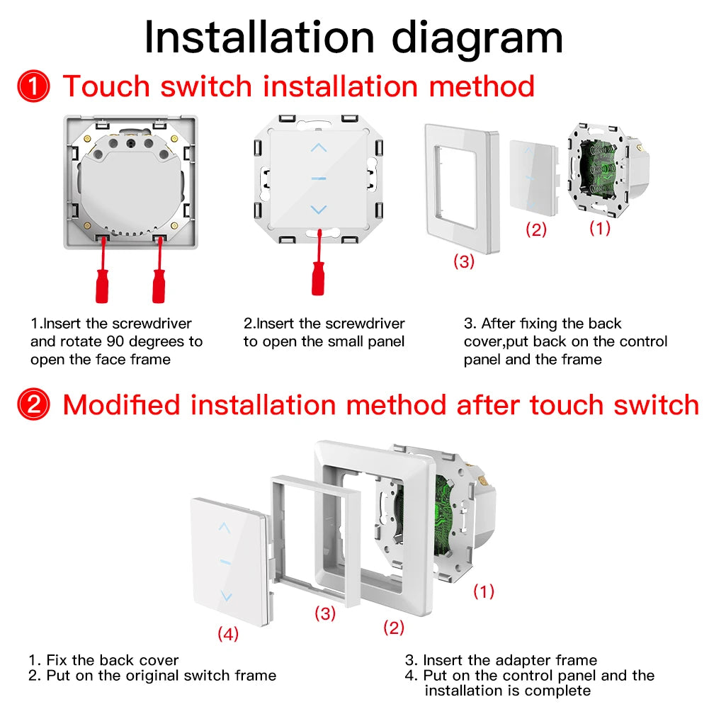 Tuya Smart Curtain Touch Switch - WiFi Motorized CurtainBlind Shutter Control via SmartLife Google Alexa Apps