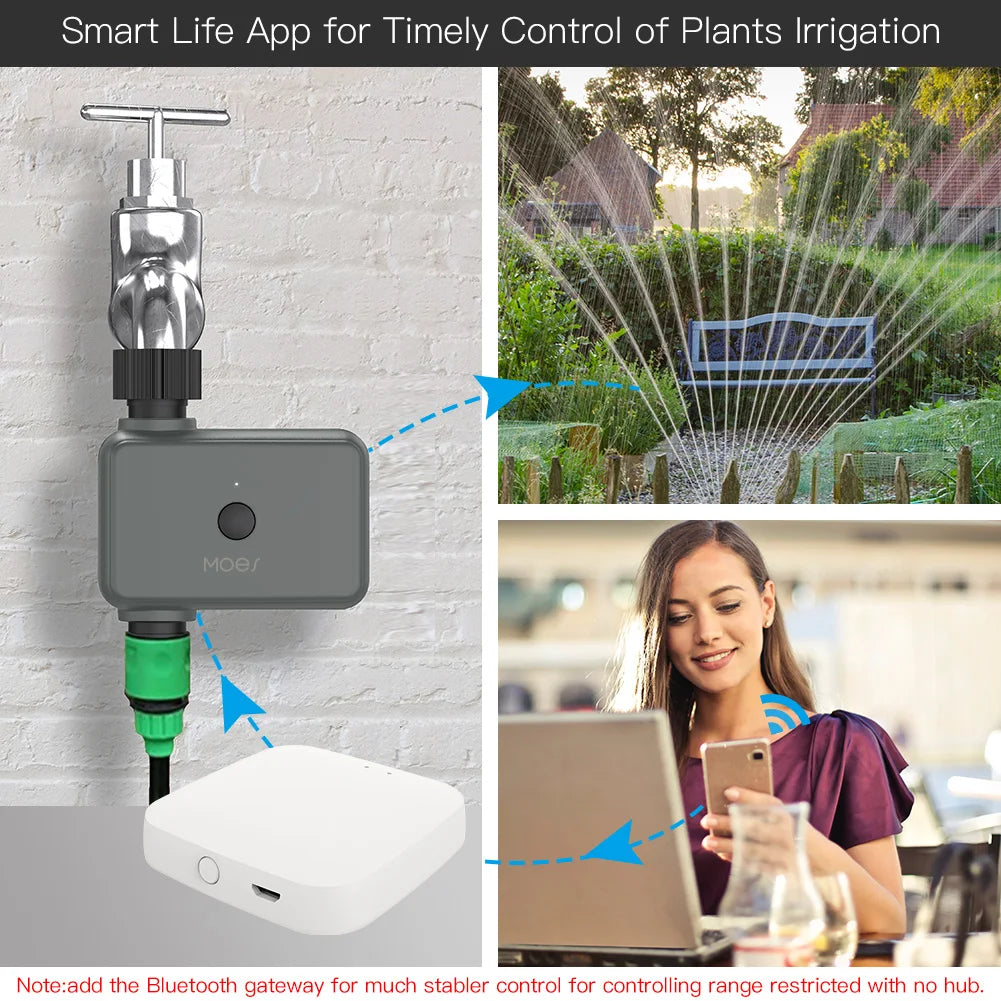 Tuya Smart Automatic Timed Irrigation Water Valve - WiFi Bluetooth Programmable Water Timer via SmartLife Google Alexa Apps