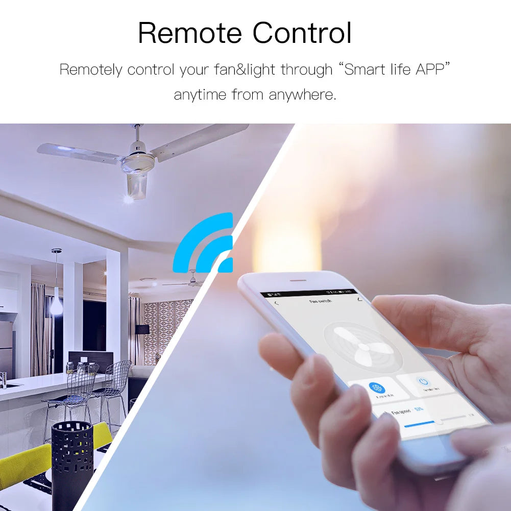 Tuya Smart Ceiling Fan Light Control Switch & Remote - WiFi RF Fan Speed Control via SmartLife Google Alexa Apps