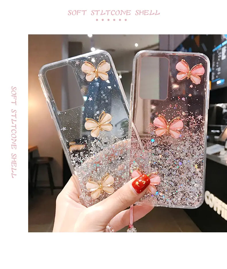 Luxuriöse Bling Glitzer Lanyard Silikon Handyhülle für Samsung Galaxy