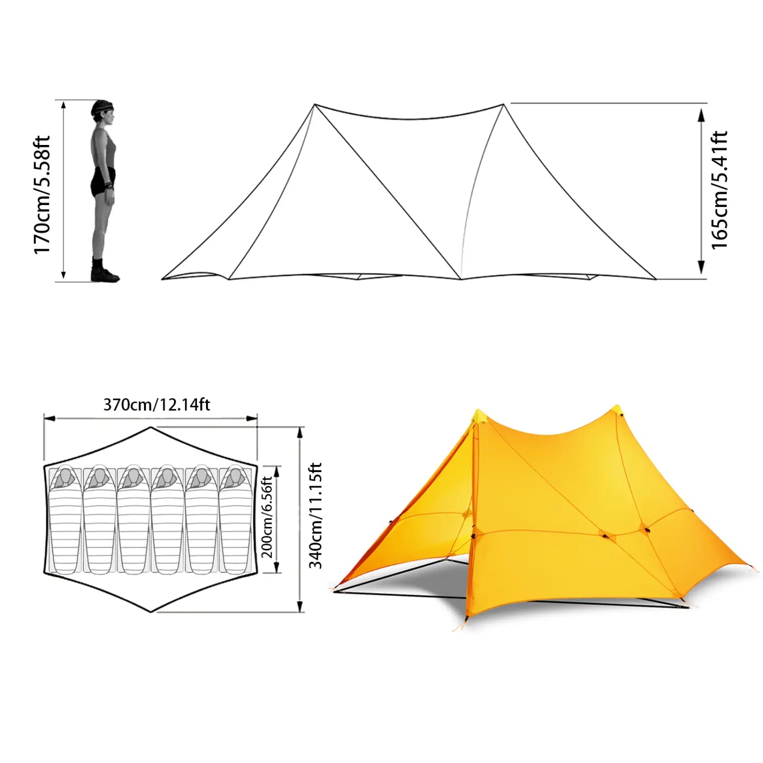 Ultraleichtes 6-Personen-Rucksackzelt für 4-Jahreszeiten-Camping