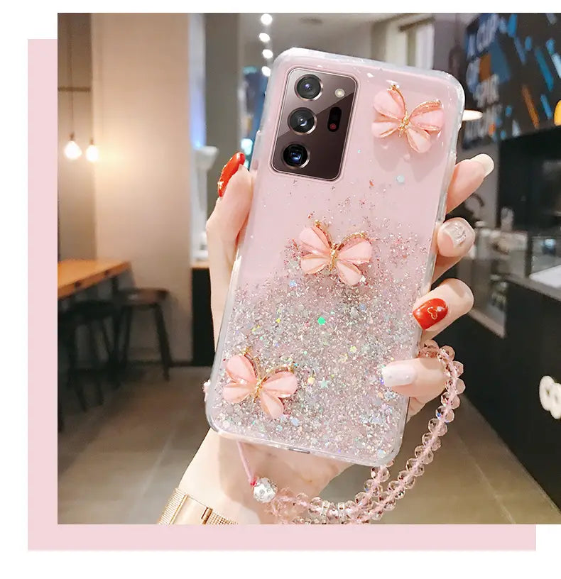 Luxuriöse Bling Glitzer Lanyard Silikon Handyhülle für Samsung Galaxy