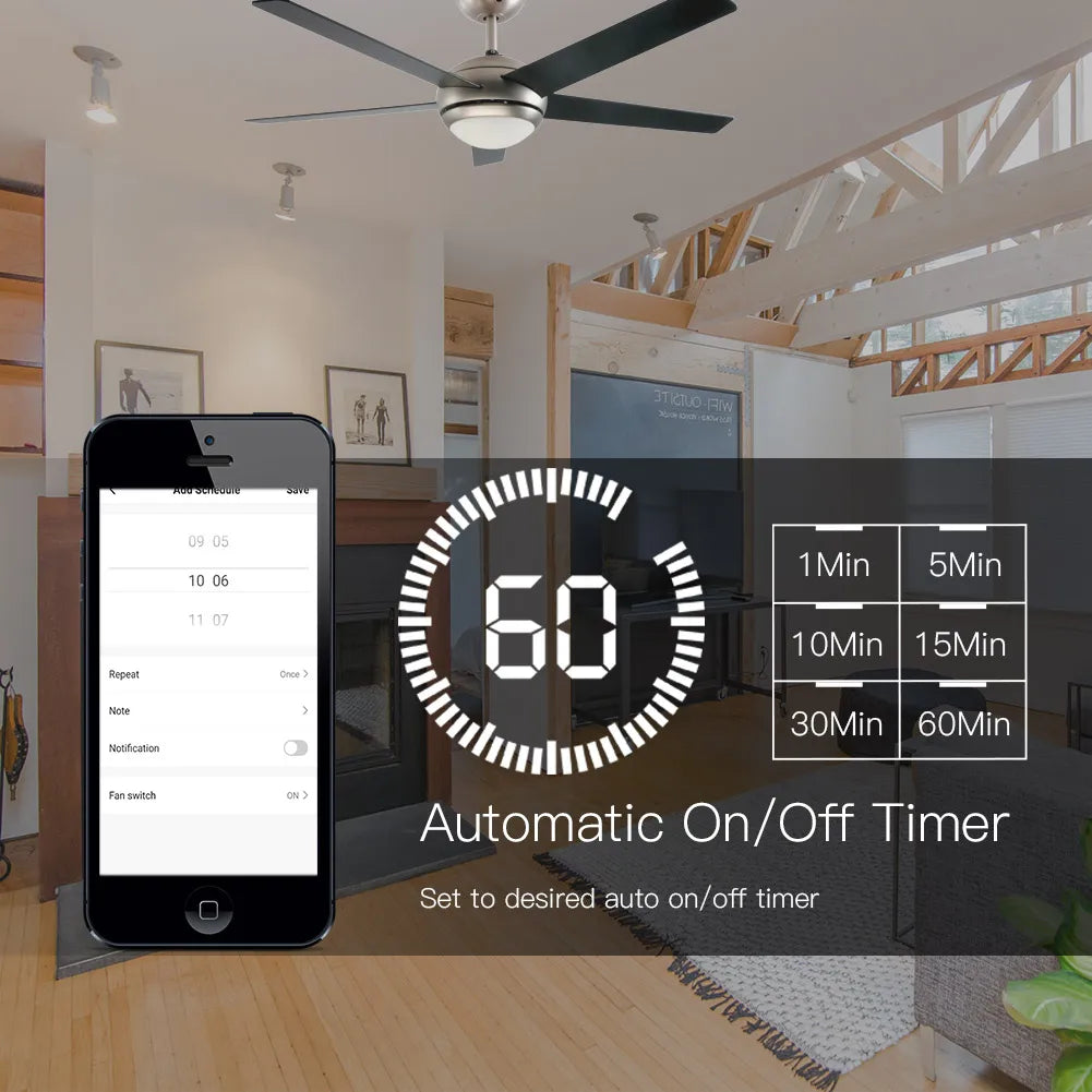 Tuya Smart Ceiling Fan Light Control Switch & Remote - WiFi RF Fan Speed Control via SmartLife Google Alexa Apps