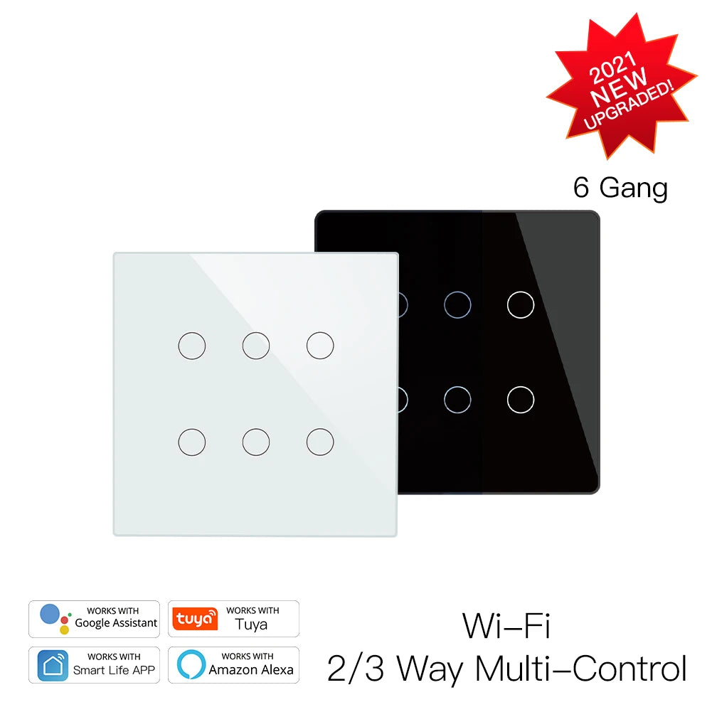 Tuya Smart Light Switch 6 Gang - WiFi Scene Control via SmartLife Google Alexa Apps