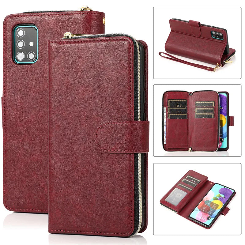 Luxury Leather Zipper Purse Style Case with Card Slots For Samsung Galaxy A15 A25 A55 A13 A23 A33 A53 A73 A52 A72 A51 A50 A14 A24 A34 A54 Wallet Cover
