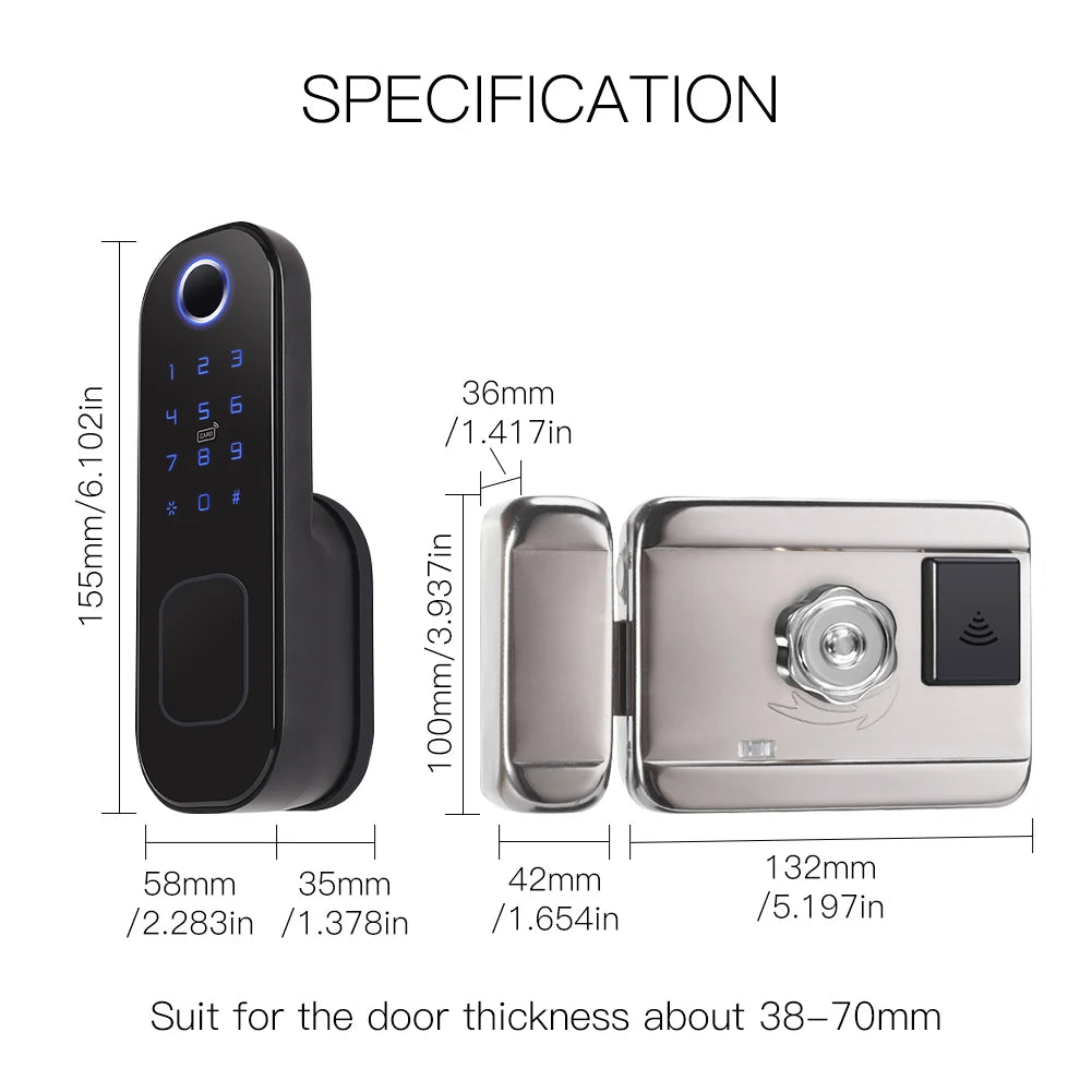 Tuya Smart Digital Door Lock with Fingerprint Recognition - WiFI Password Card Key Security Door Lock Control via SmartLife Google Alexa Apps