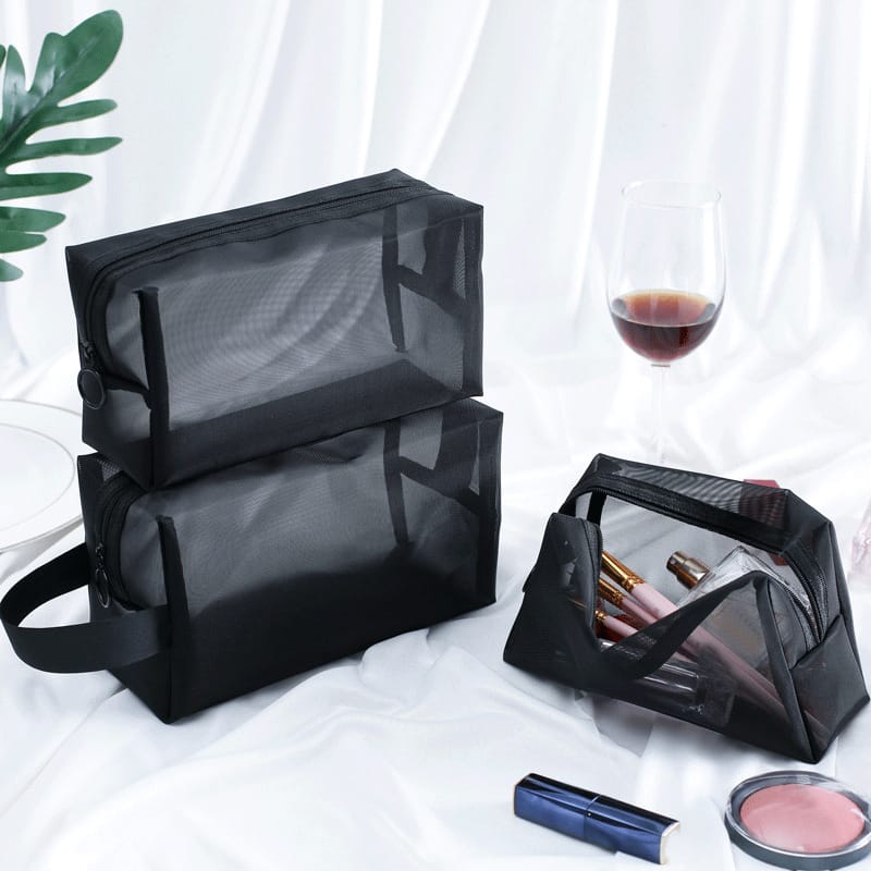 Tragbare Netz-Kosmetiktasche – transparentes Make-up-Etui für