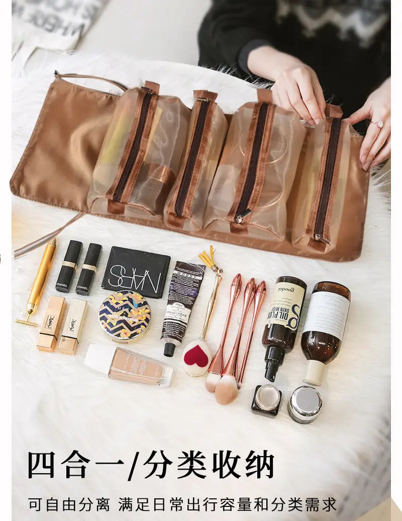 Reisekosmetiktasche für Damen – Make-up-Box aus Netzstoff mit Stauraum