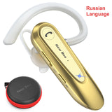Gold-colored Bluetooth earpiece with carrying case.