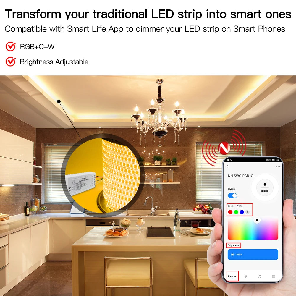 Tuya ZigBee Smart RGB Dimmer Module Switch - WiFi Relay Voice Control for SmartLife Google Alexa Apps