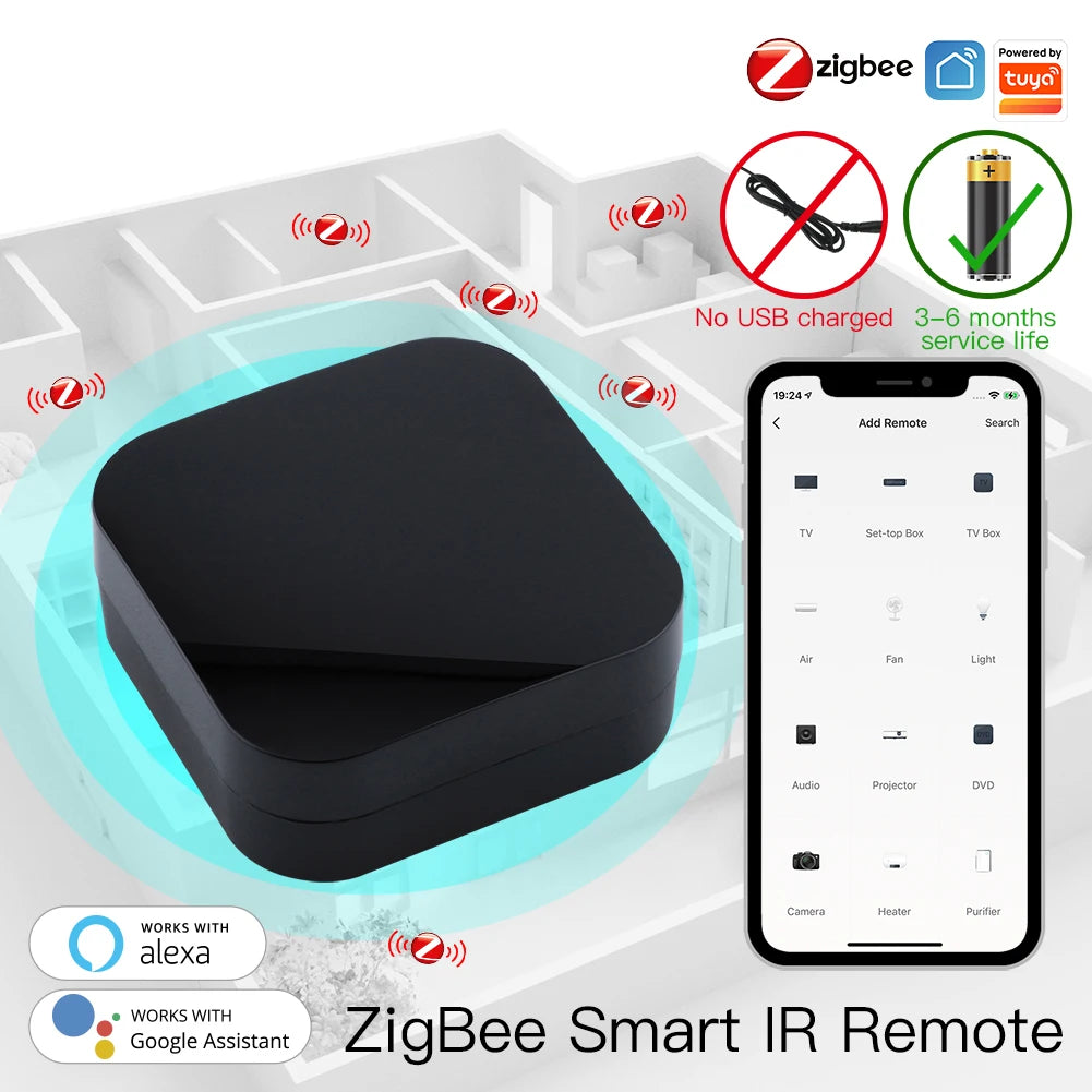 Tuya ZigBee Smart IR Infrared Remote Controller - WiFi Appliance TV Control via SmartLife Google Alexa Apps