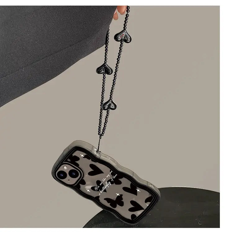 Koreanische süße Welle schwarz Schmetterling Liebe Herz Hang Chain Soft Case für