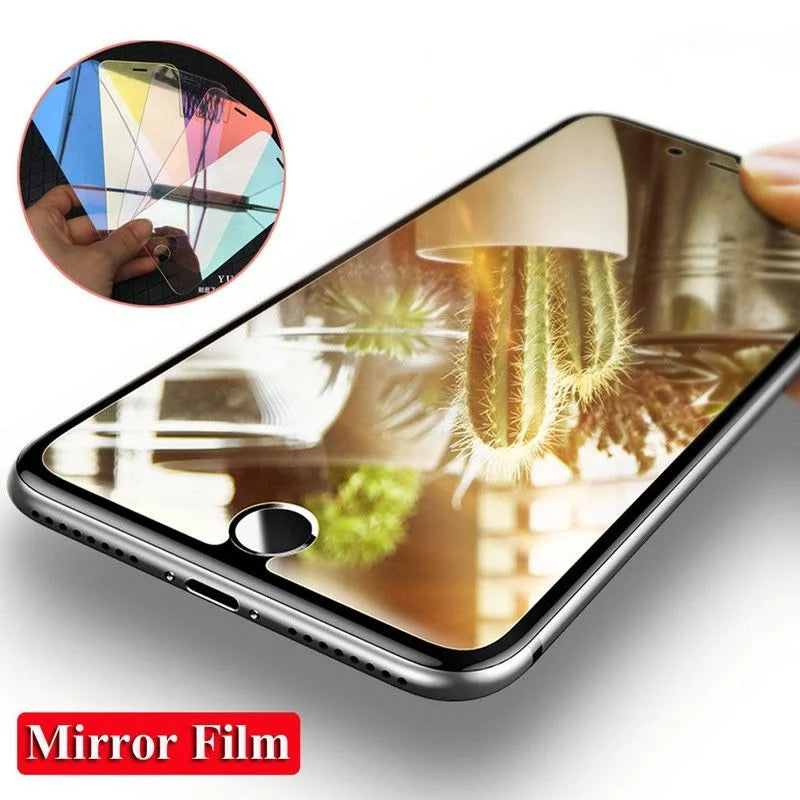 2x 8D Mirror Surfaced Tempered Glass Screen Protectors for iPhone 11 12 13 14 Pro Max Mobile Mirror Reflection Film