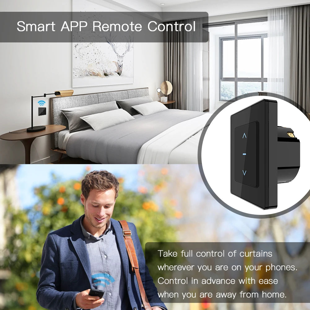 Tuya Smart Touch Curtain Control Switch - WiFi Blinds Shutter Control via SmartLife Google Alexa Apps