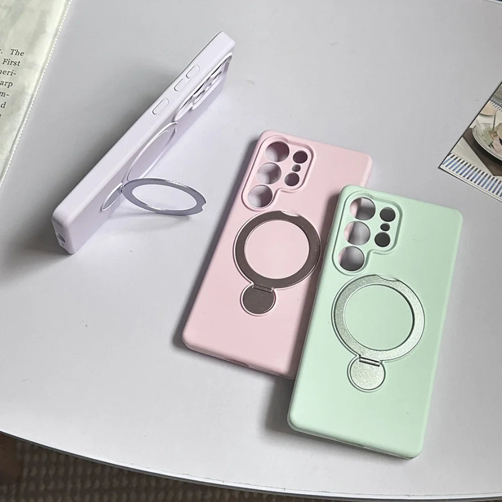 Shockproof Silicone Magnetic Charge Lens Protect Case with Ring Holder For Samsung Galaxy S25 S23 S24 Ultra Plus