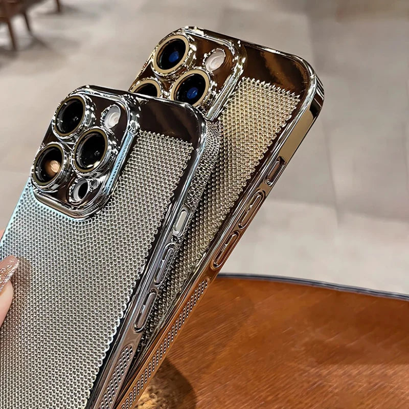 Luxury Plating Breathable Heat Dissipation Lens Protect Case For iPhone 16 15 14 Pro Max Plus