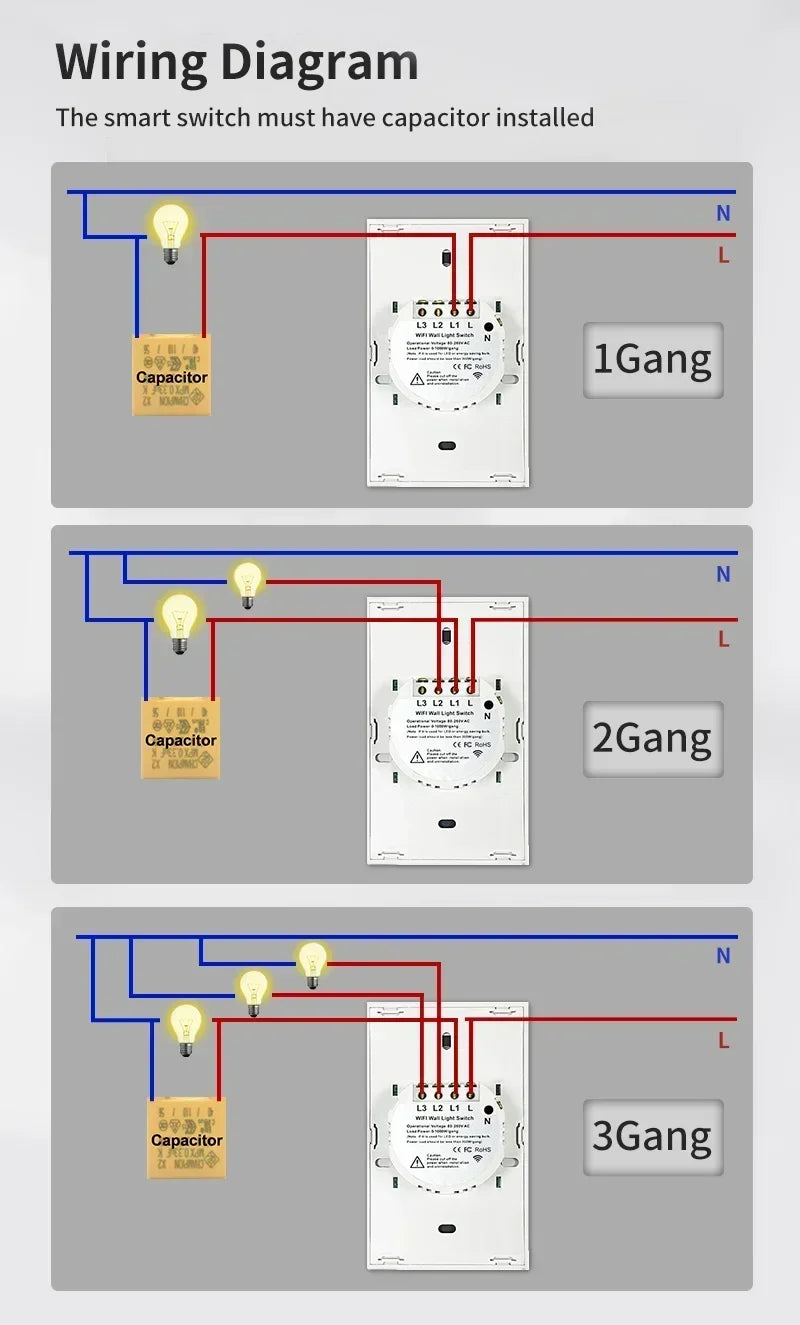 Tuya Zigbee Smart LED Light Switches No-Neutral Wire - WiFi Device Control via SmartLife Google Alexa Apps