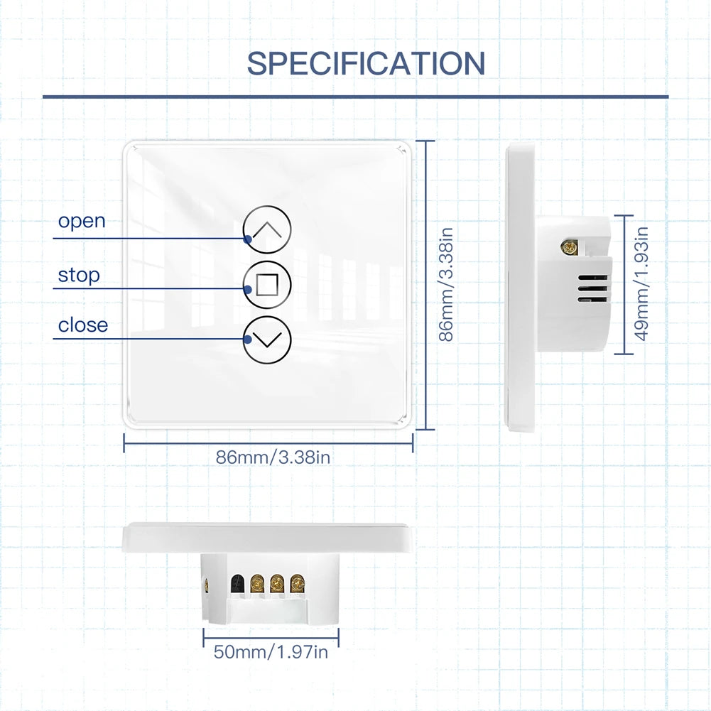 Smart 2.5D Touch Curtain & Blind Contol Switch - WiFi Shutter Control via SmartLife Google Alexa Apps