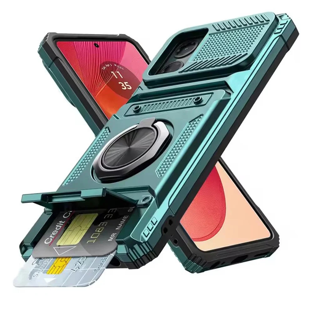 Shockproof Armor Card Slot Lens Protect Case with Magnetic Ring Holder Stand For Motorola Moto Edge 50 Fusion