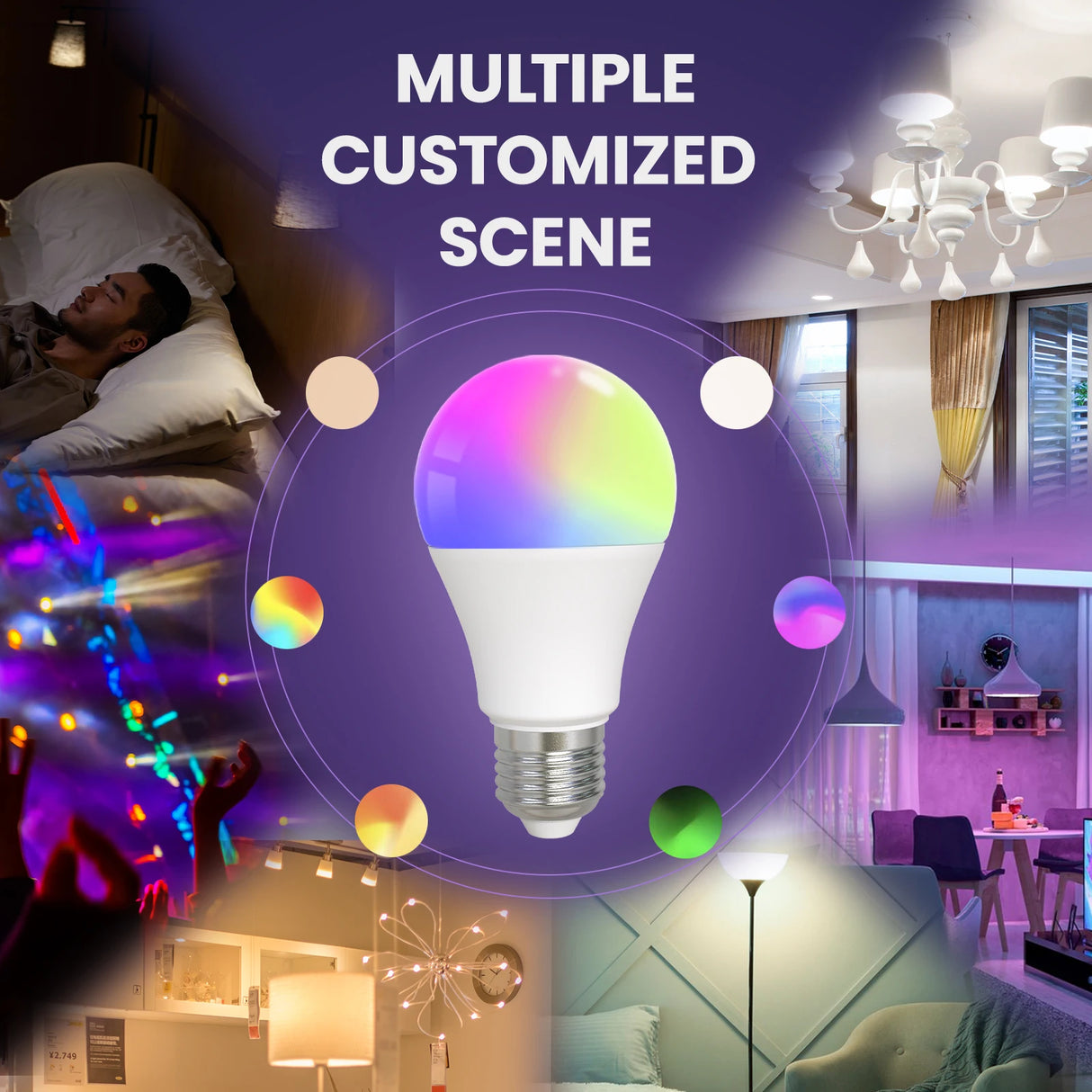 Tuya Smart Bluetooth LED Bulb E27 9W - WiFi RGB Dimmable Control via SmartLife Google Alexa Apps