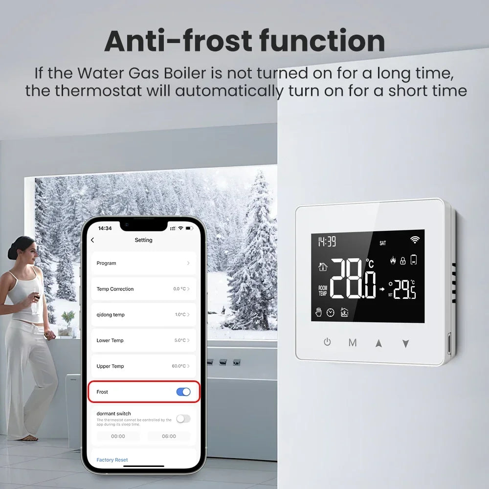 Tuya Zigbee Water Boiler Thermostat Display Monitor - WiFi Temperature Control via SmartLife Google Alexa Apps