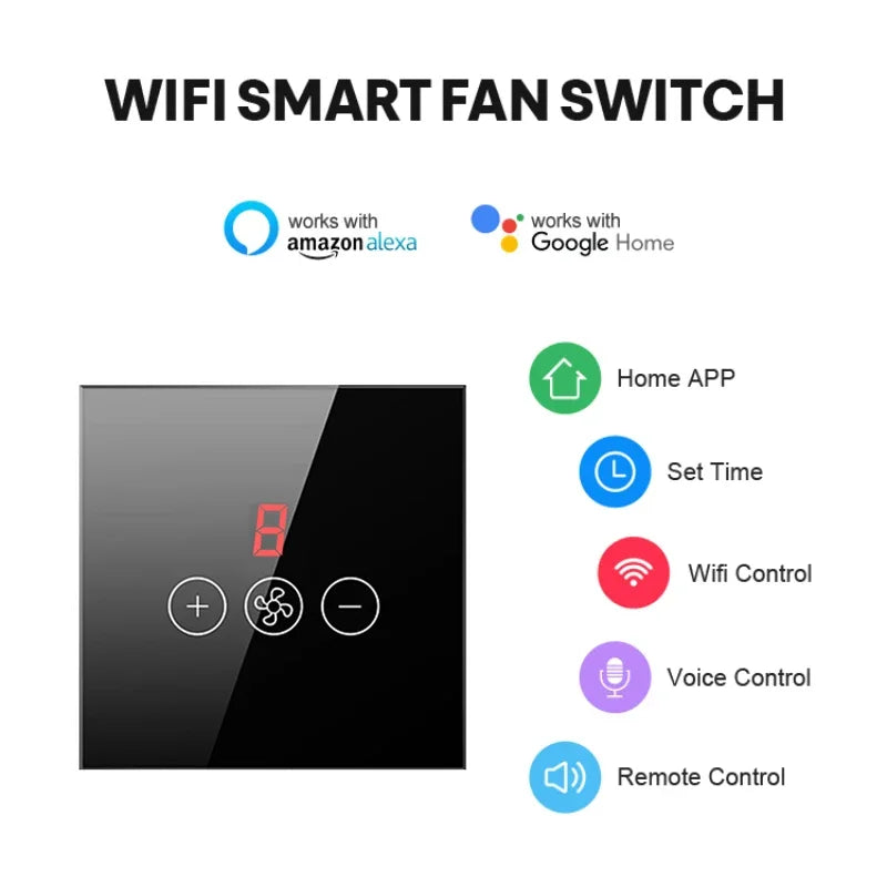 Tuya Smart Ceiling Fan Switch with Intelligent Remote Timer And Speed Control - WiFi Control via SmartLife Google Alexa Apps