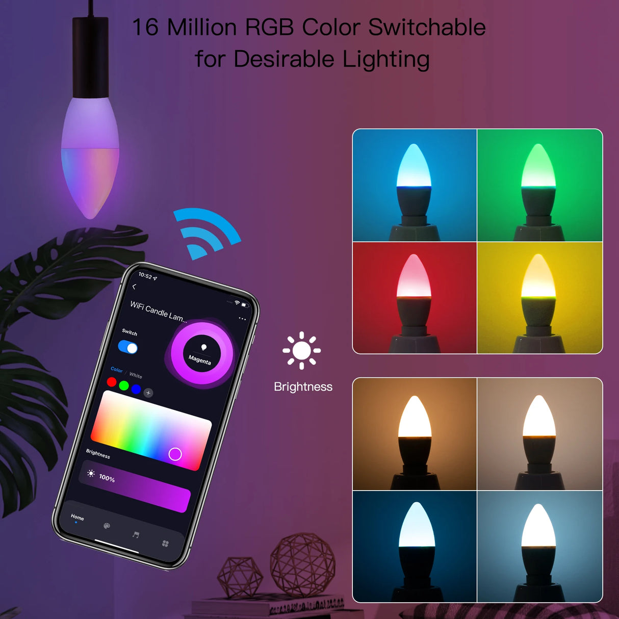 Tuya Smart LED Candle Light Bulb E14 - WiFi RGBDimmable Control via SmartLife Google Alexa Apps