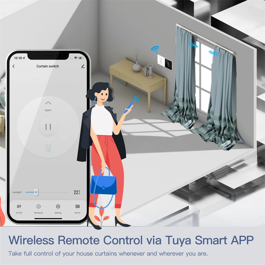 Tuya Smart 2.5D Arc Glass Touch Curtain Switch - WiFi Roller Blinds Shutter Control via SmartLife Google Alexa Apps