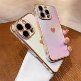 Luxury Plating Heart Design Lens Protect Case For iPhone 16 12 13 14 15 11 Pro Max Plus