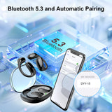 Black bone conduction headphones with charging case and smartphone.