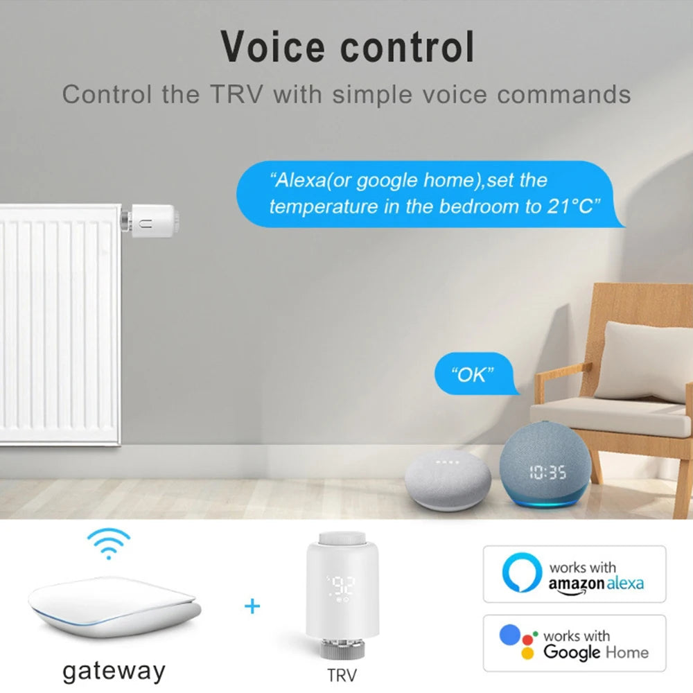 Tuya Zigbee Smart Thermastat Radiator Valve - Temperature Wifi Controlled via SmartLife Google Alexa Apps