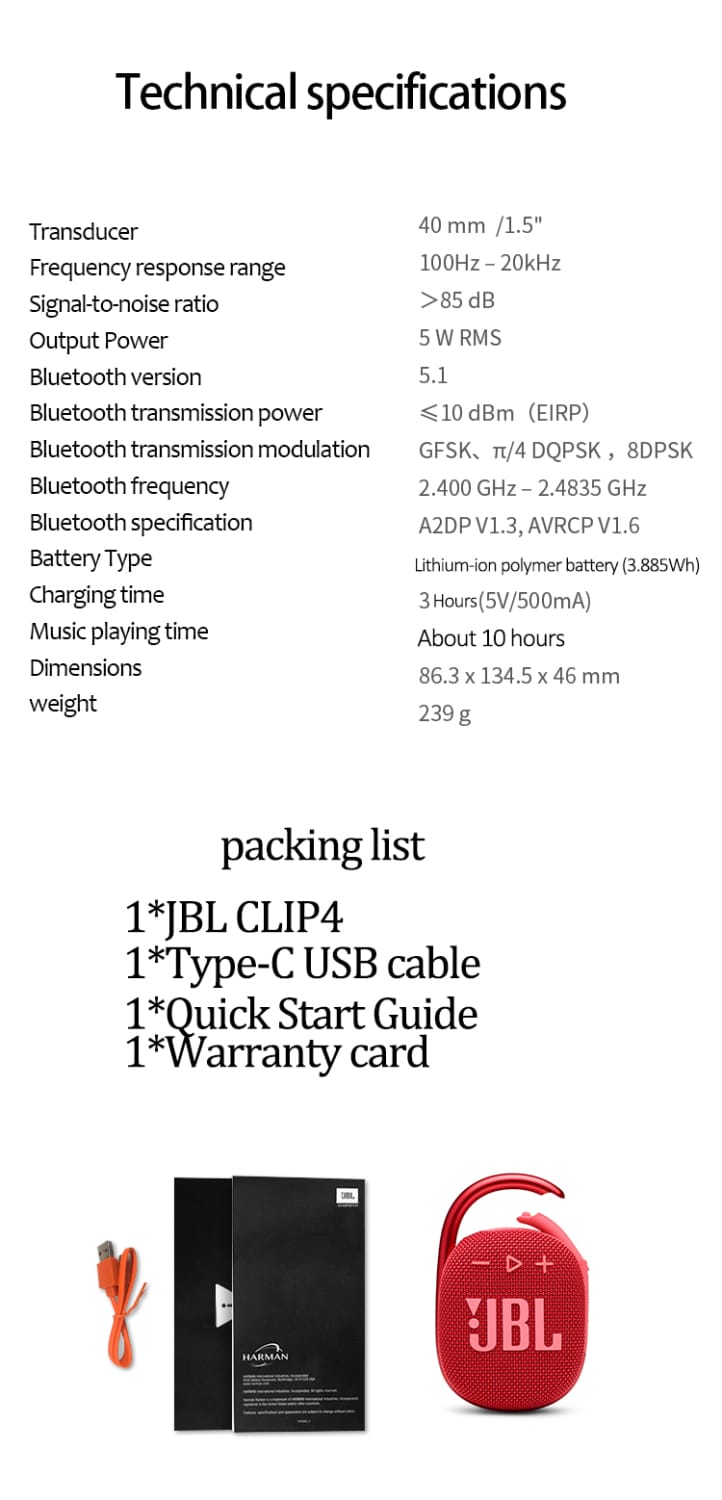 Original JBL Clip 4 kabelloser Bluetooth-Lautsprecher